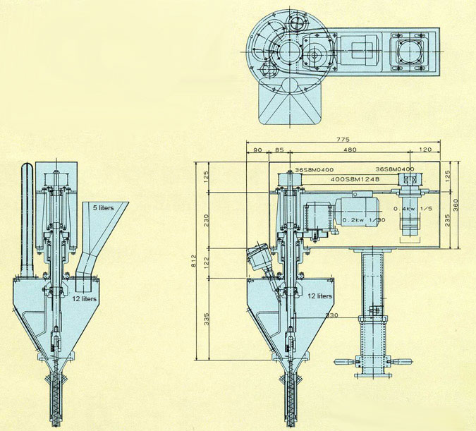 Semi-automatic equipment for packing 12 liters of powder into cardboard boxes