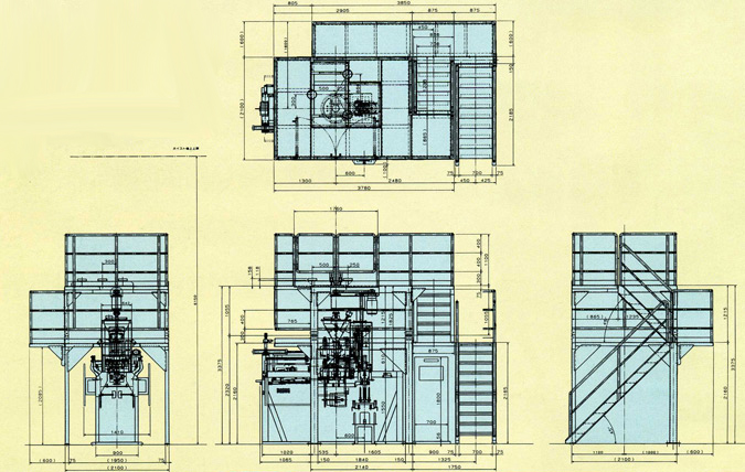 Automatic vertical-motion equipment for measuring and packing into paper-lined PE bags