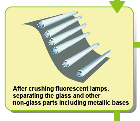 After crushing fluorescent lamps, separating the glass and other non-glass parts including metallic bases