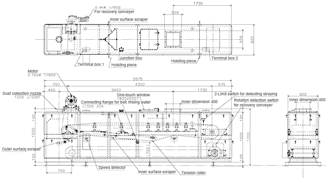 Belt conveyor with load sensor installed on the downside.